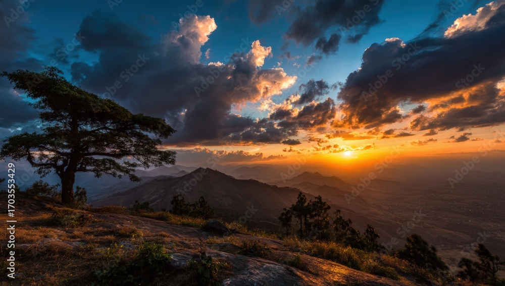 Fototapeta premium Dramatic sunset over a mountain range