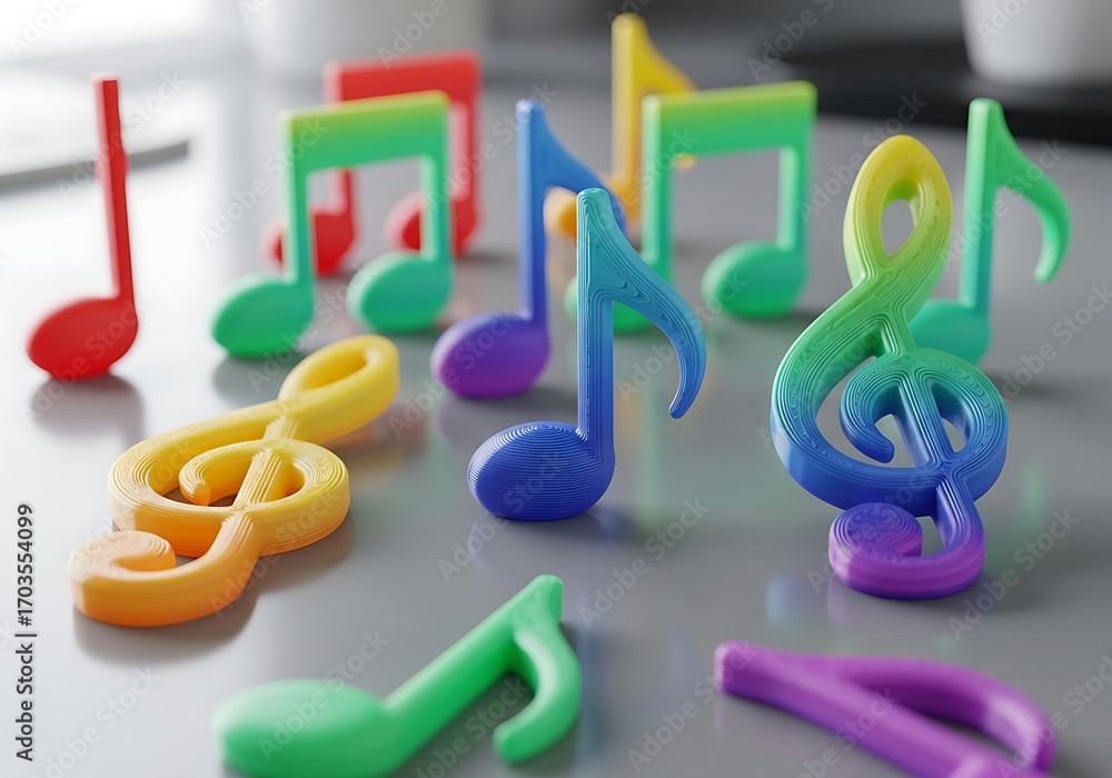 Fototapeta premium Multicolored musical note figures on table