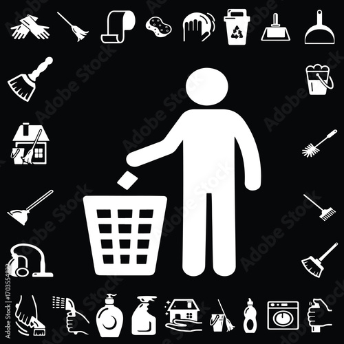 Household Cleaning Waste Management and Sanitation Icon Set for Daily Hygiene and Environmental Awareness