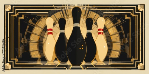  Art Deco Style Bowling Strike Silhouette