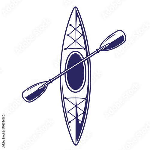 Top-down view of a blue kayak with paddle illustration for water sports adventure