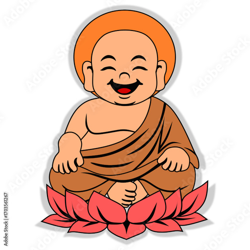 Vector icon of Buddha Maitreya symbolizing meditation, enlightenment, and compassion, ideal for spiritual projects, sacred artwork, cultural design, religious logos, and decorative purposes.