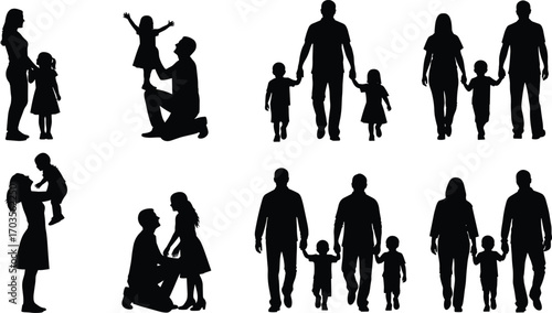 Silhouette of loving parents spending quality time with children, family bonding, happy moments, parent-child interaction, togetherness, joyful childhood memories