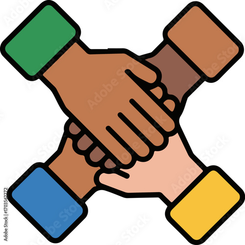 Flat design helping hands icon symbolizing unity diversity teamwork and support across different cultures vector . eps