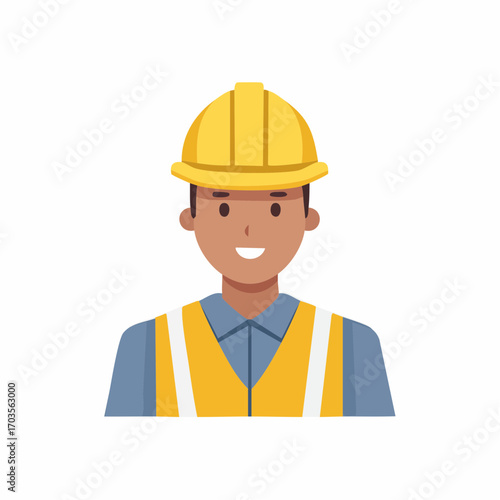Male Construction Worker Portrait Illustration in Flat Vector Industrial Design
