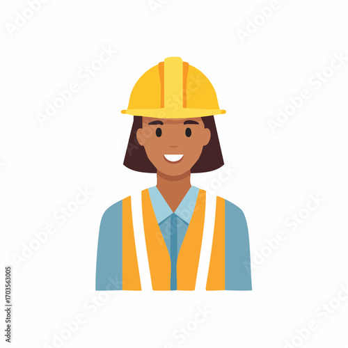 Female Construction Worker Portrait Illustration in Flat Vector Industrial Design
