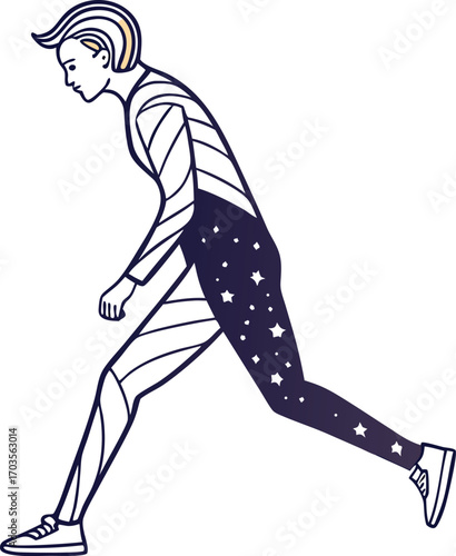 Modern woman walking forward with confidence and style, embracing individuality and forward motion