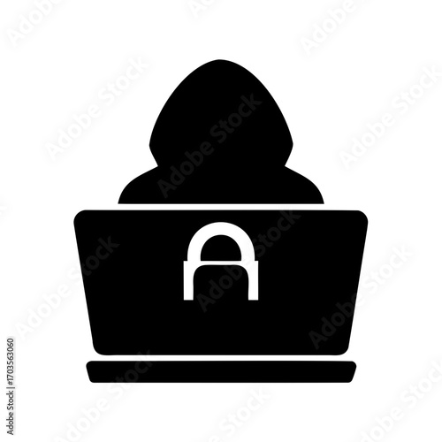 Anonymous hacker behind a laptop with a padlock, signifying cybersecurity threat