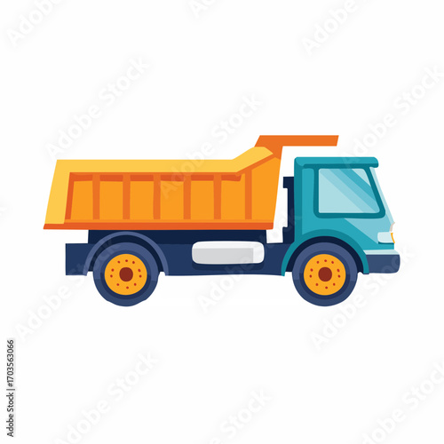 Dump Truck Illustration in Flat Vector Industrial Construction Vehicle Design
