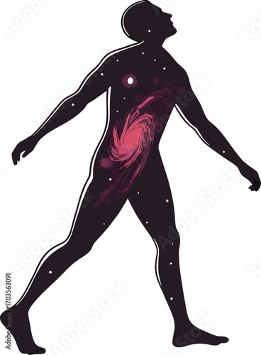 Cosmic wanderer walking towards the future, exploring universe within, astral body concept