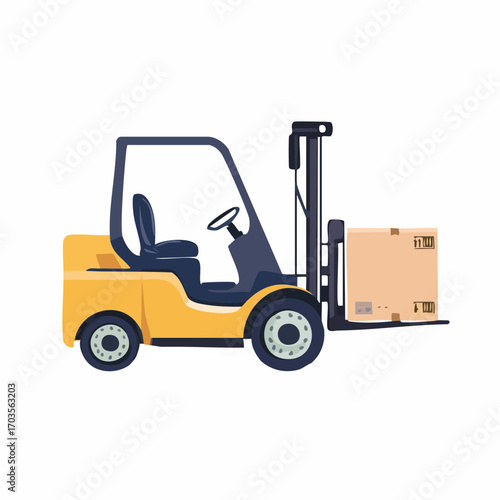 Forklift Carrying Box Illustration in Flat Vector Logistics and Warehouse Design
