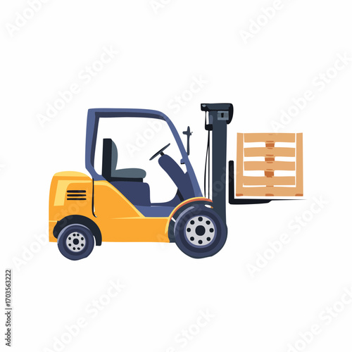 Forklift with Pallet Illustration in Flat Vector Industrial Logistics Design
