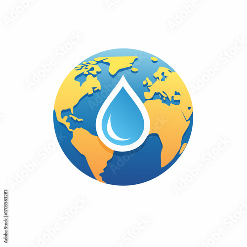 Earth with Water Drop Illustration in Flat Vector Environment and Conservation Design
