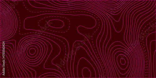 A vibrant, pink floral seamless pattern with a vintage swirl and curve decoration style. The stylized height of the topographic contour in lines and contours. Terrain map. Contours trails. map, lines