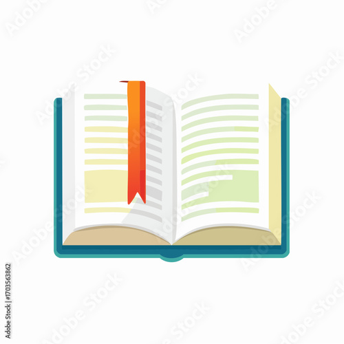Open Book with Bookmark Illustration in Flat Vector Education and Reading Design
