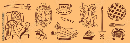 Wallpaper Mural Autumn vector elements set. Cozy fall doodle sticker. Hello fall greeting or pattern. Isolated background. Thanksgiving invitation Illustration in the whimsical style. Torontodigital.ca
