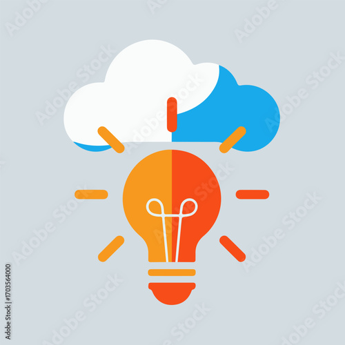 Flat design icon of creative idea light bulb emerging from cloud symbolizing innovation and inspiration vector . eps
