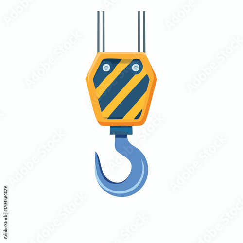 Industrial Crane Hook Illustration in Flat Vector Construction Equipment Design
