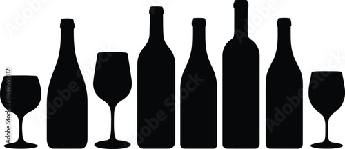 Elegant black silhouette of wine glass and knife illustration design