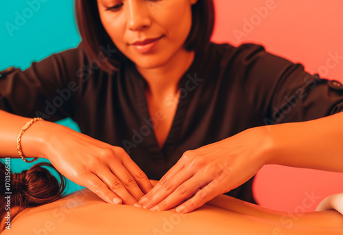 Massothérapeute en action lors d’un massage bien-être