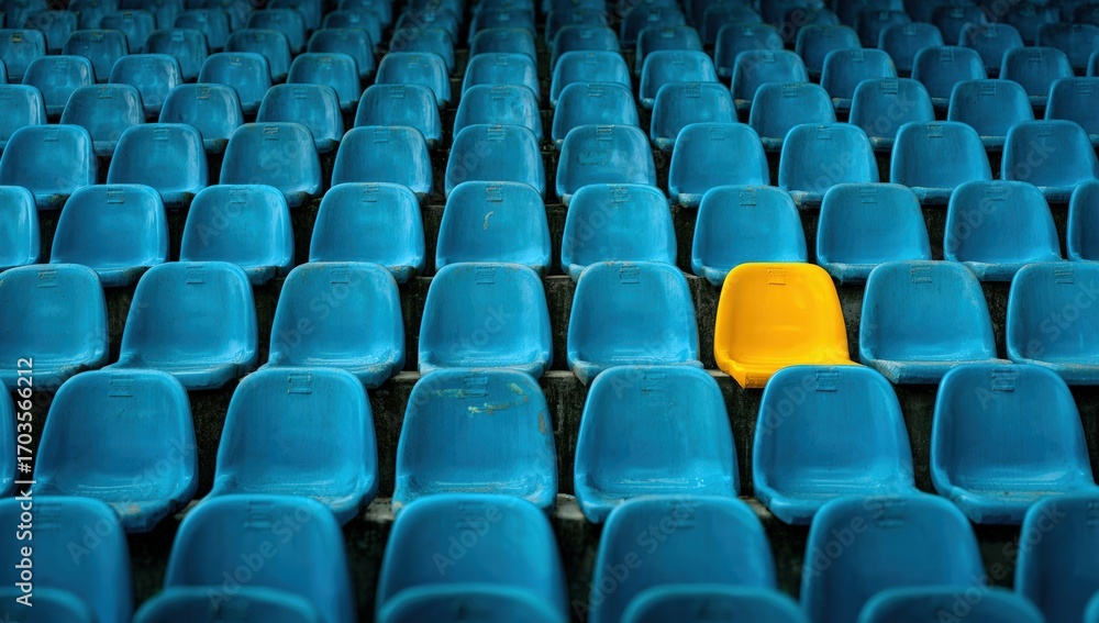 Fototapeta premium Empty stadium seats, one stands out (1)