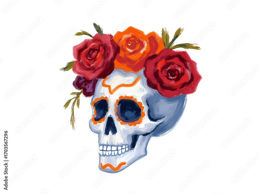 Obraz premium Colorful Sugar Skull Calavera Illustration 