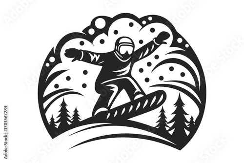 An astronaut skates amidst stars, rendered in stark monochrome with a clean white backdrop