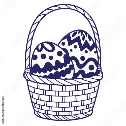 Decorated easter eggs in a wicker basket decorative illustration for spring celebrations