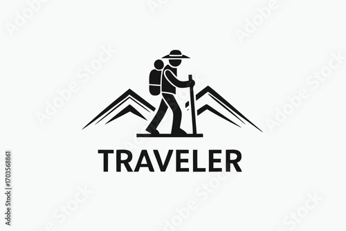 Bearded hunter wearing hat firmly grips his harpoon on a clean white background