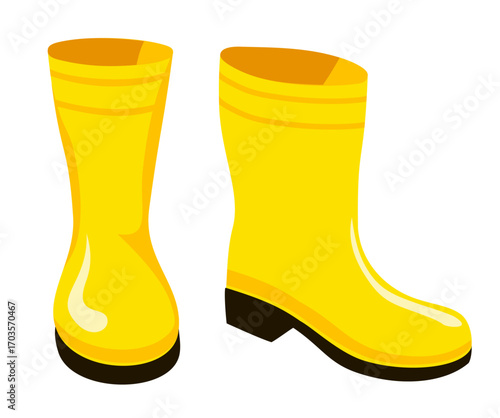 Rubber boots or rainy boots. Autumn element. Outdoor accessories in rainy days