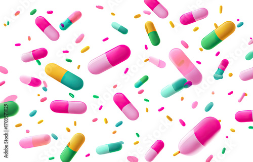 Colorful pills scattered on black background (4)