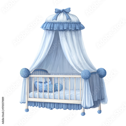 Light blue baby crib with canopy (1)