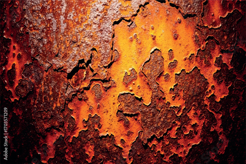 Close-up of rusted metal surface with orange and brown tones.