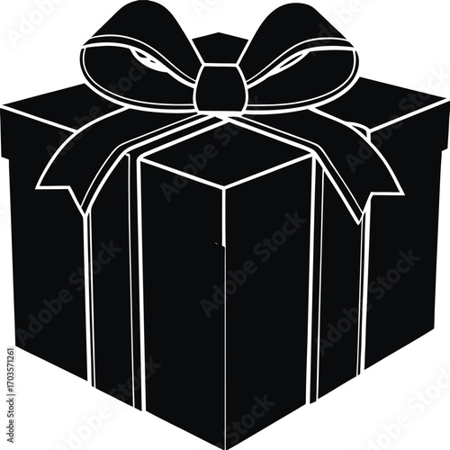 Vector illustration of a white, black, and red gift box with a bow and ribbon, perfect for celebrating holidays and birthdays