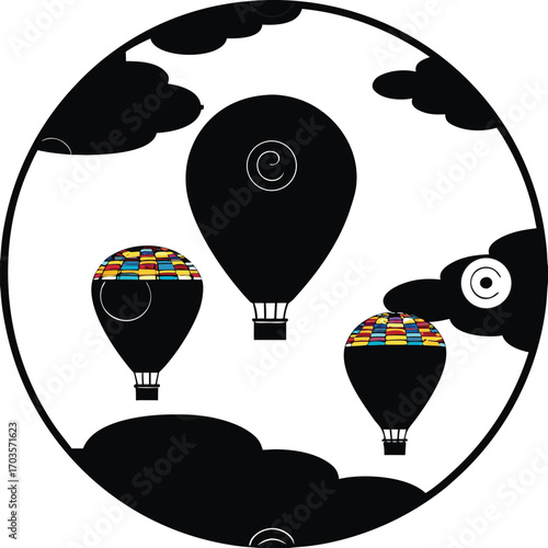 Colorful hot air balloons float in the sky, a symbol of adventure and fun.