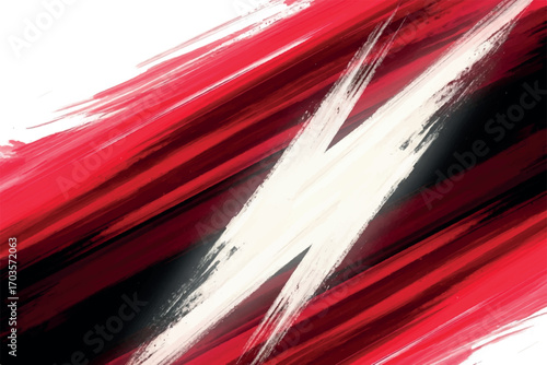 Dynamic abstract background with bold red and white brush strokes creating a lightning bolt or energetic pattern