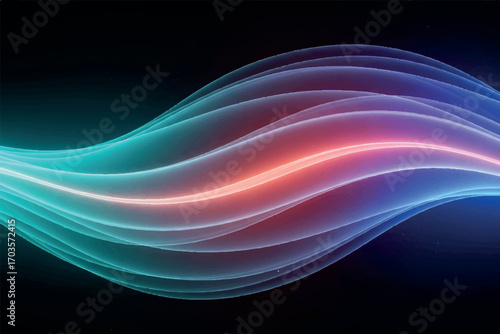 Abstract glowing wavy lines of turquoise and pink light on a dark background, representing energy, technology, and futuristic flow with a smooth, ethereal quality
