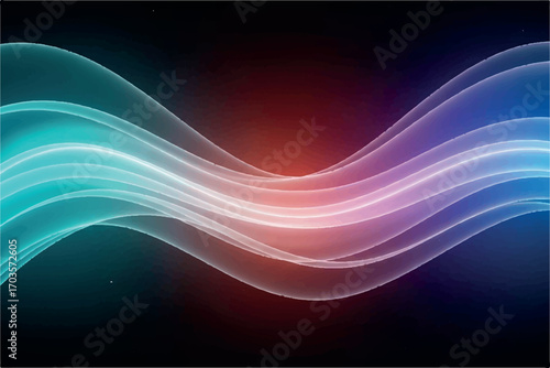 Abstract flowing waves of light in blue, teal, and pink hues against a dark background, ethereal glow, smooth curves, digital art, futuristic design