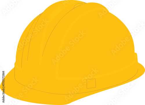 A bright yellow construction hard hat, a key piece of safety equipment, is isolated on a clean white background