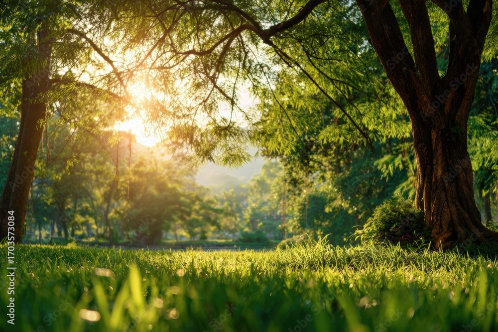 Obraz premium Lush park at sunset