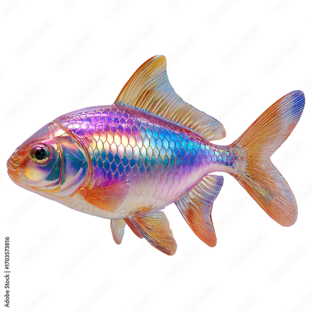 Colorful iridescent goldfish isolated on transparent background in a studio shot Colorful iridescent goldfish isolated on transparent background in a studio shot