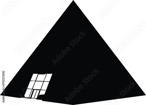 A unique pyramidshaped house with a modern design, featuring a grid of windows and a striking silhouette, creating an intriguing architectural form