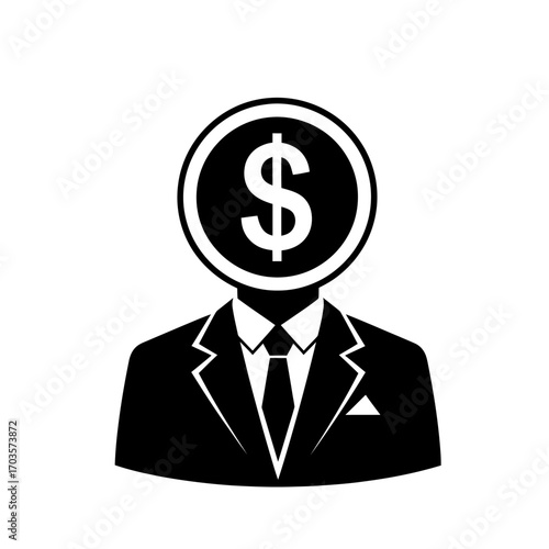 Businessman with dollar coin for head