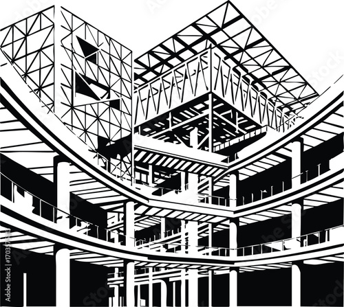 Architectural marvel showcases a modern building design with intricate geometric patterns, creating a visually stunning and captivating composition