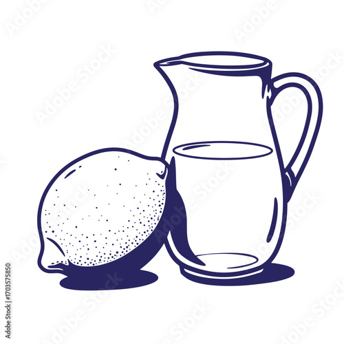 Elegant vector illustration depicting a fresh lemon and a pitcher with a refreshing beverage
