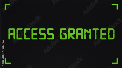 This is a stock motion graphic that shows unique video overlay, with digital signal Access Granted with alpha channel in a seamless loop.