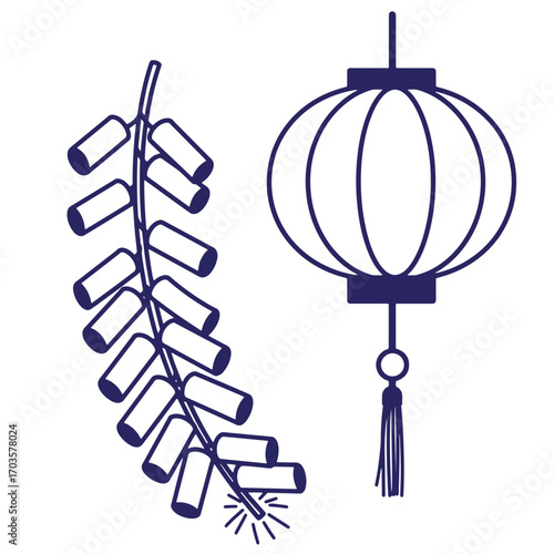 Elegant vector illustration of chinese new year lantern and firecracker symbols
