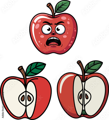Red apple with green leaves fresh fruit illustration vector design