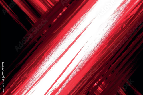 Energetic red streaks and lines against a black backdrop, creating a sense of speed and motion with a bright white central focus