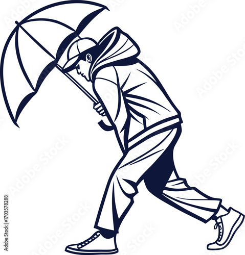 Black and white cartoon vector illustration of a person engaged in a sport